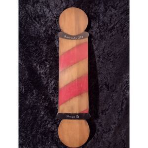 Tole Hand Painted Wood Barber Pole Shave Haircut Vintage Handmade Folk Art Decor